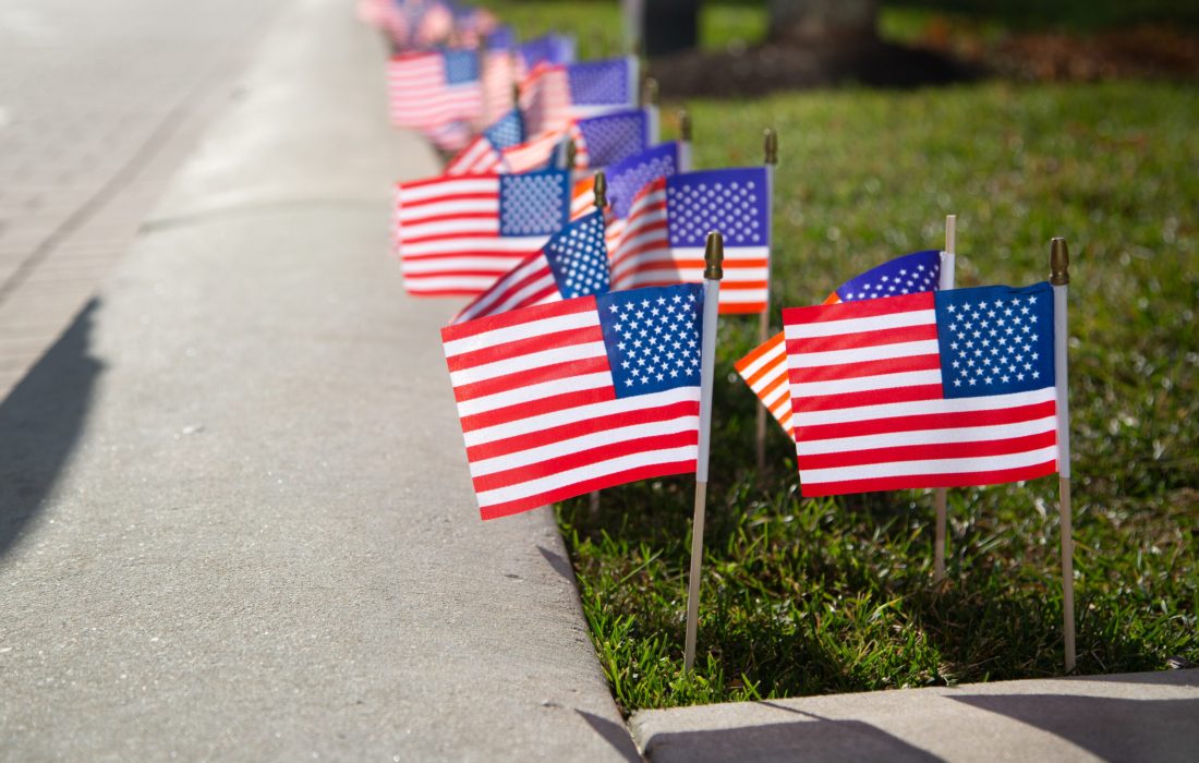 American flags are a symbol of American national identity and history.
