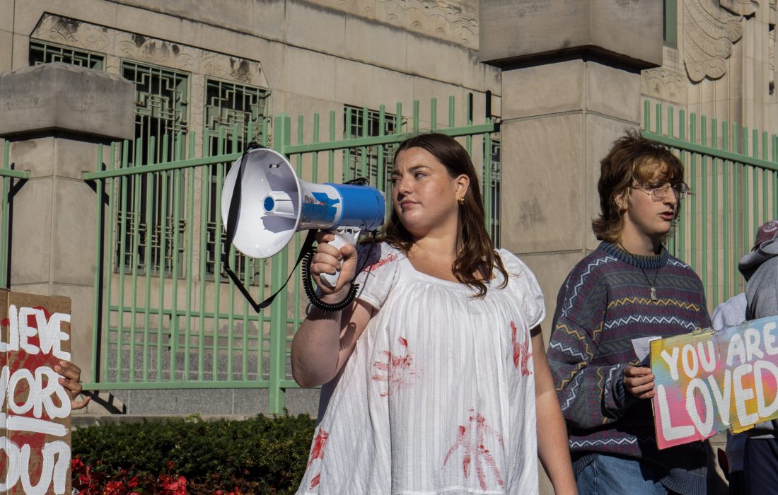 Students shared statistics, held signs and chanted. (David Bolotin | The Phoenix)