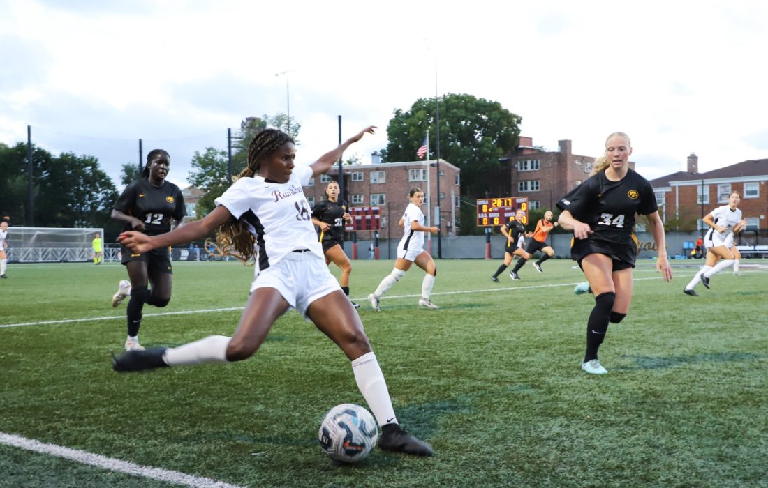 Third-year forward Jadyn Harris attempts a shot in Loyola's zone. (Ashley Wilson | The Phoenix)