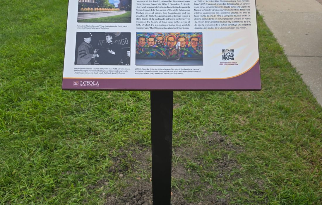 Signs around Lake Shore Campus commemorate the university's Jesuit heritage. (Andy Quathamer | The Phoenix)