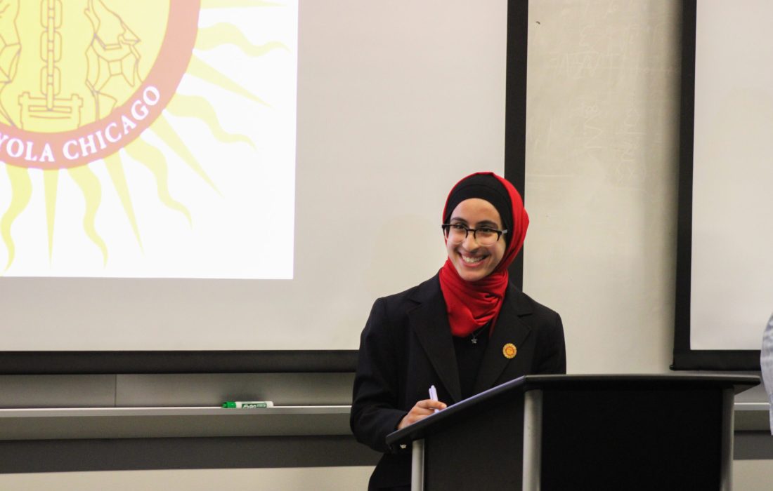 Unlike the year prior, the debates for president and VP only featured one candidate on stage.  (Sophia Reass / The Phoenix)