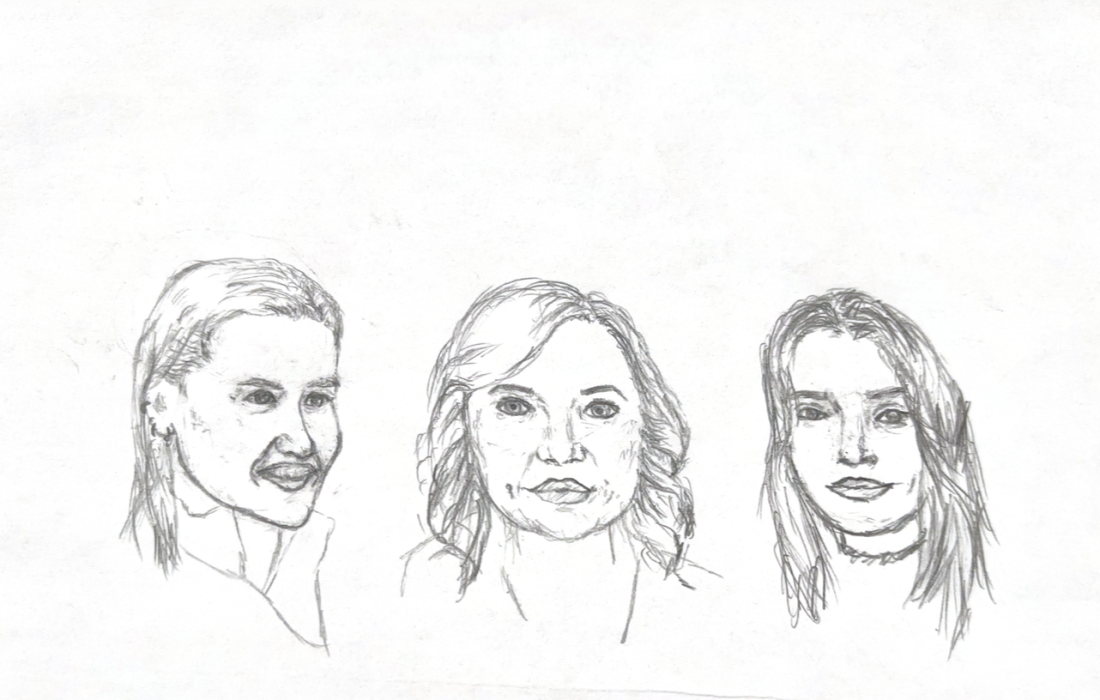 Ariarne Titmus, Holly Rowe and Olya Sharypova. (Sophia Reass | Loyola Phoenix)