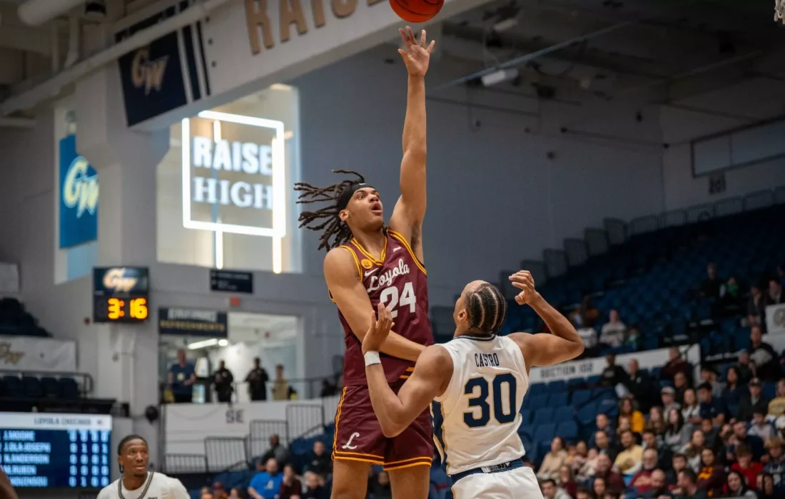 Rubin attempts a jumper against George Washington. (Courtesy of Loyola Athletics)