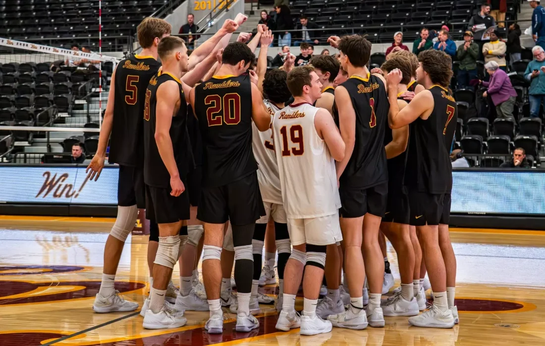 The Ramblers huddle up before the match starts. (Courtesy of Loyola Athletics)