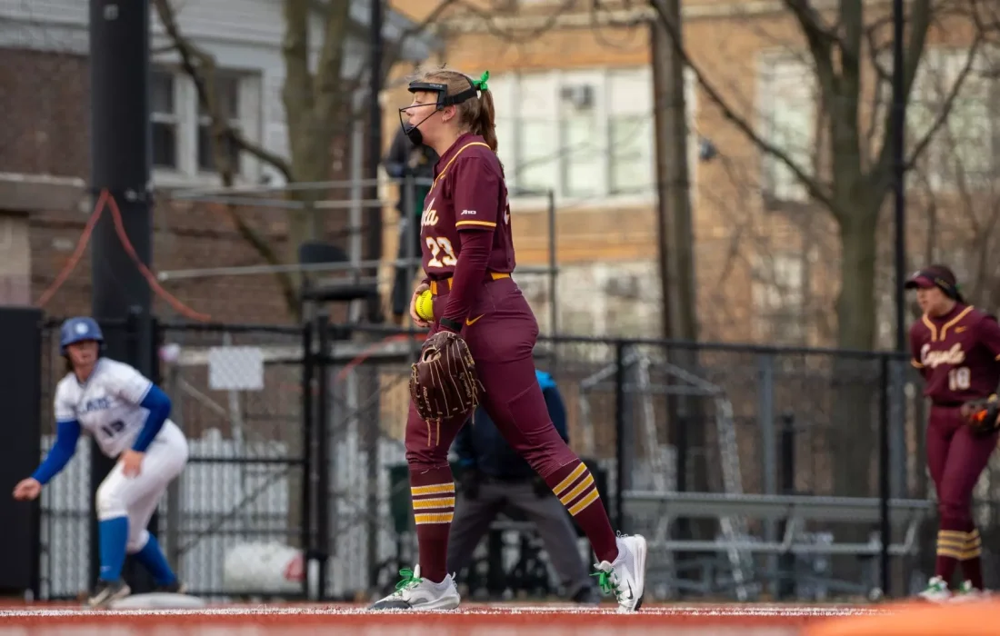 Pitcher Brooke Steinhorst in the circle for the Ramblers. (Courtesy of Loyola Athletics)