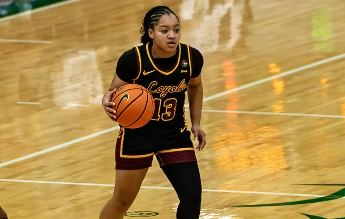 Kira Chivers dribbles the ball at the team's game against Norfolk State. (Photo Courtesy of Loyola Athletics)