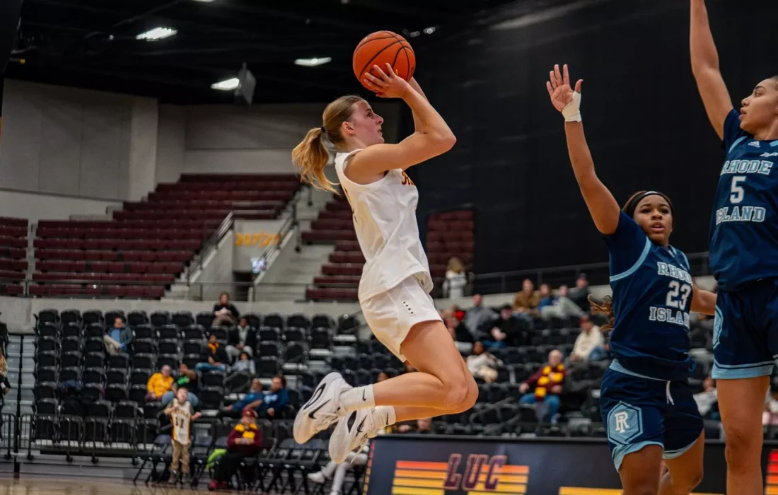 Kinas takes a jumpshot in the paint for the Ramblers. (Courtesy of Loyola Athletics)